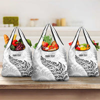 Aotearoa Personalized Lawn Bowls Maori Grocery Bag New Zealand White Tribal Silver Fern LT7 3-pack One Size White - Polynesian Pride