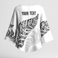 Aotearoa Personalized Lawn Bowls Maori Kimono Sleeve Blouse New Zealand White Tribal Silver Fern LT7 - Polynesian Pride