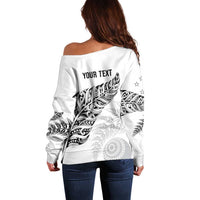 Aotearoa Personalized Lawn Bowls Maori Off Shoulder Sweater New Zealand White Tribal Silver Fern LT7 - Polynesian Pride