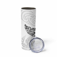 Aotearoa Personalized Lawn Bowls Maori Skinny Tumbler New Zealand White Tribal Silver Fern LT7 - Polynesian Pride