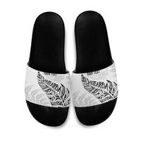 Aotearoa Personalized Lawn Bowls Maori Slide Sandals New Zealand White Tribal Silver Fern LT7 White - Polynesian Pride