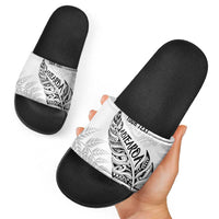 Aotearoa Personalized Lawn Bowls Maori Slide Sandals New Zealand White Tribal Silver Fern LT7 - Polynesian Pride