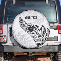 Aotearoa Personalized Lawn Bowls Maori Spare Tire Cover New Zealand White Tribal Silver Fern LT7 White - Polynesian Pride