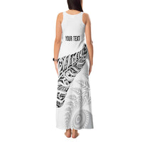 Aotearoa Personalized Lawn Bowls Maori Tank Maxi Dress New Zealand White Tribal Silver Fern LT7 - Polynesian Pride