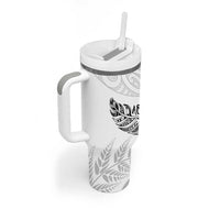 Aotearoa Personalized Lawn Bowls Maori Tumbler With Handle New Zealand White Tribal Silver Fern LT7 - Polynesian Pride
