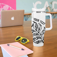Aotearoa Personalized Lawn Bowls Maori Tumbler With Handle New Zealand White Tribal Silver Fern LT7 - Polynesian Pride