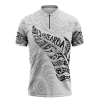 Aotearoa Personalized Lawn Bowls Maori Zipper Polo Shirt New Zealand White Tribal Silver Fern LT7 White - Polynesian Pride