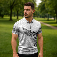 Aotearoa Personalized Lawn Bowls Maori Zipper Polo Shirt New Zealand White Tribal Silver Fern LT7 - Polynesian Pride