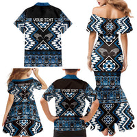 Personalised Taniko Motifs Aotearoa Family Matching Mermaid Dress and Hawaiian Shirt Waitangi Kowhaiwhai Kiwi - Blue LT7 - Polynesian Pride