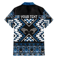 Personalised Taniko Motifs Aotearoa Family Matching Off Shoulder Short Dress and Hawaiian Shirt Waitangi Kowhaiwhai Kiwi - Blue LT7 - Polynesian Pride