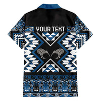 Personalised Taniko Motifs Aotearoa Family Matching Short Sleeve Bodycon Dress and Hawaiian Shirt Waitangi Kowhaiwhai Kiwi - Blue LT7 - Polynesian Pride