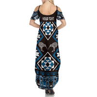Personalised Taniko Motifs Aotearoa Family Matching Summer Maxi Dress and Hawaiian Shirt Waitangi Kowhaiwhai Kiwi - Blue LT7 - Polynesian Pride
