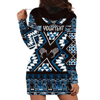 Personalised Taniko Motifs Aotearoa Hoodie Dress Waitangi Kowhaiwhai Kiwi - Blue LT7 - Polynesian Pride