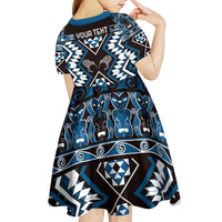 Personalised Taniko Motifs Aotearoa Kid Short Sleeve Dress Waitangi Kowhaiwhai Kiwi - Blue LT7 - Polynesian Pride