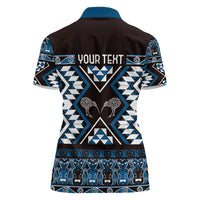 Personalised Taniko Motifs Aotearoa Women Polo Shirt Waitangi Kowhaiwhai Kiwi - Blue LT7 - Polynesian Pride