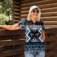 Personalised Taniko Motifs Aotearoa Women Polo Shirt Waitangi Kowhaiwhai Kiwi - Blue LT7 - Polynesian Pride