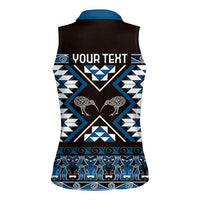 Personalised Taniko Motifs Aotearoa Women Sleeveless Polo Shirt Waitangi Kowhaiwhai Kiwi - Blue LT7 - Polynesian Pride