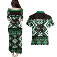 Personalised Taniko Motifs Aotearoa Couples Matching Puletasi and Hawaiian Shirt Waitangi Kowhaiwhai Kiwi - Green LT7 - Polynesian Pride