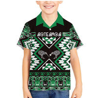 Personalised Taniko Motifs Aotearoa Family Matching Mermaid Dress and Hawaiian Shirt Waitangi Kowhaiwhai Kiwi - Green LT7 Son's Shirt Green - Polynesian Pride