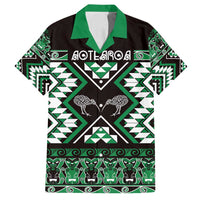 Personalised Taniko Motifs Aotearoa Family Matching Off Shoulder Short Dress and Hawaiian Shirt Waitangi Kowhaiwhai Kiwi - Green LT7 Dad's Shirt - Short Sleeve Green - Polynesian Pride