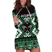 Personalised Taniko Motifs Aotearoa Hoodie Dress Waitangi Kowhaiwhai Kiwi - Green LT7 Green - Polynesian Pride