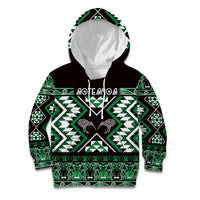Personalised Taniko Motifs Aotearoa Kid Hoodie Waitangi Kowhaiwhai Kiwi - Green LT7 Hoodie Green - Polynesian Pride