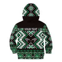 Personalised Taniko Motifs Aotearoa Kid Hoodie Waitangi Kowhaiwhai Kiwi - Green LT7 - Polynesian Pride