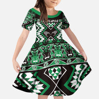 Personalised Taniko Motifs Aotearoa Kid Short Sleeve Dress Waitangi Kowhaiwhai Kiwi - Green LT7 KID Green - Polynesian Pride