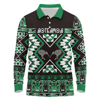 Personalised Taniko Motifs Aotearoa Long Sleeve Polo Shirt Waitangi Kowhaiwhai Kiwi - Green LT7 Green - Polynesian Pride