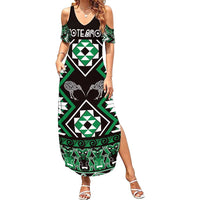 Personalised Taniko Motifs Aotearoa Summer Maxi Dress Waitangi Kowhaiwhai Kiwi - Green LT7 Women Green - Polynesian Pride