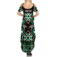 Personalised Taniko Motifs Aotearoa Summer Maxi Dress Waitangi Kowhaiwhai Kiwi - Green LT7 - Polynesian Pride