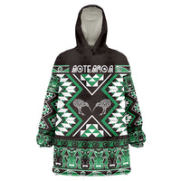 Personalised Taniko Motifs Aotearoa Wearable Blanket Hoodie Waitangi Kowhaiwhai Kiwi - Green LT7 One Size Green - Polynesian Pride