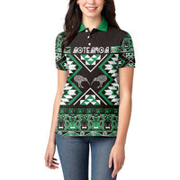 Personalised Taniko Motifs Aotearoa Women Polo Shirt Waitangi Kowhaiwhai Kiwi - Green LT7 - Polynesian Pride