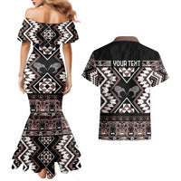 Personalised Taniko Motifs Aotearoa Couples Matching Mermaid Dress and Hawaiian Shirt Waitangi Kowhaiwhai Kiwi - Mocha LT7 - Polynesian Pride