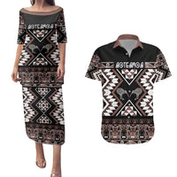 Personalised Taniko Motifs Aotearoa Couples Matching Puletasi and Hawaiian Shirt Waitangi Kowhaiwhai Kiwi - Mocha LT7 Mocha - Polynesian Pride
