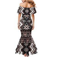 Personalised Taniko Motifs Aotearoa Family Matching Mermaid Dress and Hawaiian Shirt Waitangi Kowhaiwhai Kiwi - Mocha LT7 - Polynesian Pride