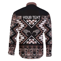 Personalised Taniko Motifs Aotearoa Family Matching Short Sleeve Bodycon Dress and Hawaiian Shirt Waitangi Kowhaiwhai Kiwi - Mocha LT7 - Polynesian Pride