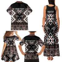 Personalised Taniko Motifs Aotearoa Family Matching Tank Maxi Dress and Hawaiian Shirt Waitangi Kowhaiwhai Kiwi - Mocha LT7 - Polynesian Pride