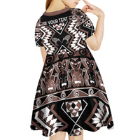 Personalised Taniko Motifs Aotearoa Kid Short Sleeve Dress Waitangi Kowhaiwhai Kiwi - Mocha LT7 - Polynesian Pride