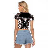 Personalised Taniko Motifs Aotearoa Raglan Cropped T Shirt Waitangi Kowhaiwhai Kiwi - Mocha