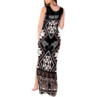 Personalised Taniko Motifs Aotearoa Tank Maxi Dress Waitangi Kowhaiwhai Kiwi - Mocha LT7 - Polynesian Pride