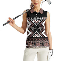 Personalised Taniko Motifs Aotearoa Women Sleeveless Polo Shirt Waitangi Kowhaiwhai Kiwi - Mocha LT7 - Polynesian Pride