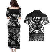 Personalised Taniko Motifs Aotearoa Couples Matching Puletasi and Hawaiian Shirt Waitangi Kowhaiwhai Kiwi - Monochrome LT7 - Polynesian Pride