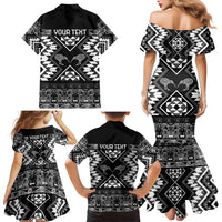 Personalised Taniko Motifs Aotearoa Family Matching Mermaid Dress and Hawaiian Shirt Waitangi Kowhaiwhai Kiwi - Monochrome LT7 - Polynesian Pride