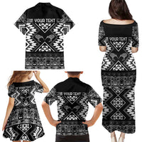 Personalised Taniko Motifs Aotearoa Family Matching Puletasi and Hawaiian Shirt Waitangi Kowhaiwhai Kiwi - Monochrome LT7 - Polynesian Pride