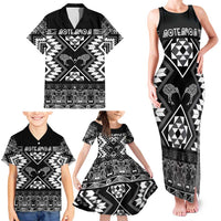 Personalised Taniko Motifs Aotearoa Family Matching Tank Maxi Dress and Hawaiian Shirt Waitangi Kowhaiwhai Kiwi - Monochrome LT7 - Polynesian Pride