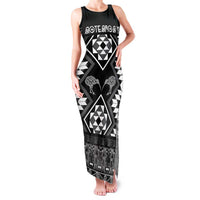 Personalised Taniko Motifs Aotearoa Family Matching Tank Maxi Dress and Hawaiian Shirt Waitangi Kowhaiwhai Kiwi - Monochrome LT7 Mom's Dress Grey - Polynesian Pride