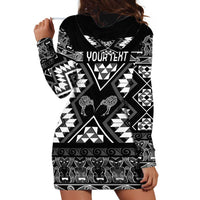 Personalised Taniko Motifs Aotearoa Hoodie Dress Waitangi Kowhaiwhai Kiwi - Monochrome LT7 - Polynesian Pride