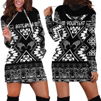 Personalised Taniko Motifs Aotearoa Hoodie Dress Waitangi Kowhaiwhai Kiwi - Monochrome LT7 - Polynesian Pride