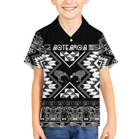 Personalised Taniko Motifs Aotearoa Kid Hawaiian Shirt Waitangi Kowhaiwhai Kiwi - Monochrome LT7 Kid Grey - Polynesian Pride